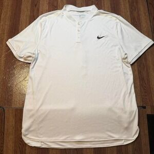 Nike White Dri-Fit Tech Retro Sportswear Henley Running Shirt Large